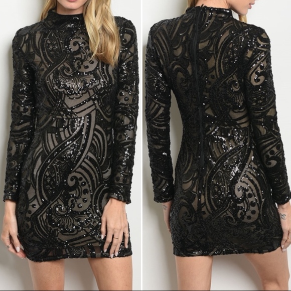 Trend Setter Diva Boutique Item Dresses & Skirts - LAST 1! SEQUIN BLACK W/ NUDE UNDERLAY DRESS